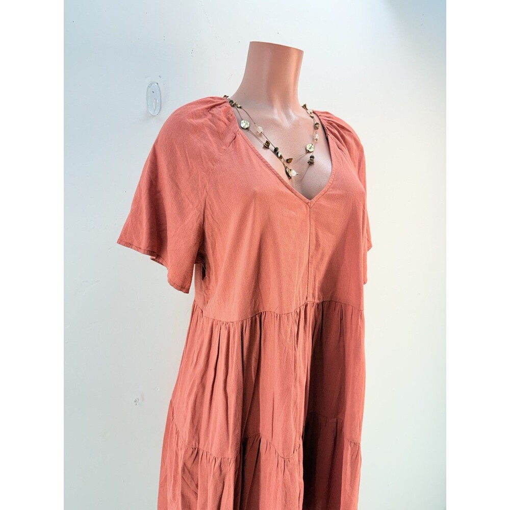 Old Navy Tiered Mini Swing Dress Large Short Sleeve V-Neck - Picture 6 of 11
